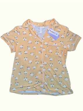 Joyspun Yellow Sheep-Print Short-Sleeve Pajama Top